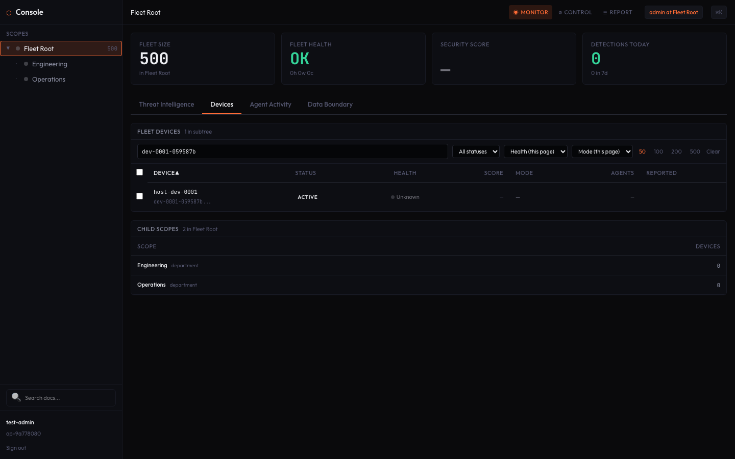Fleet Console search, find devices by hostname or status